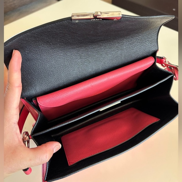 PRADA Saffiano Lux Sound Shoulder Bag Pink Clutch Silver - Picture 7 of 16